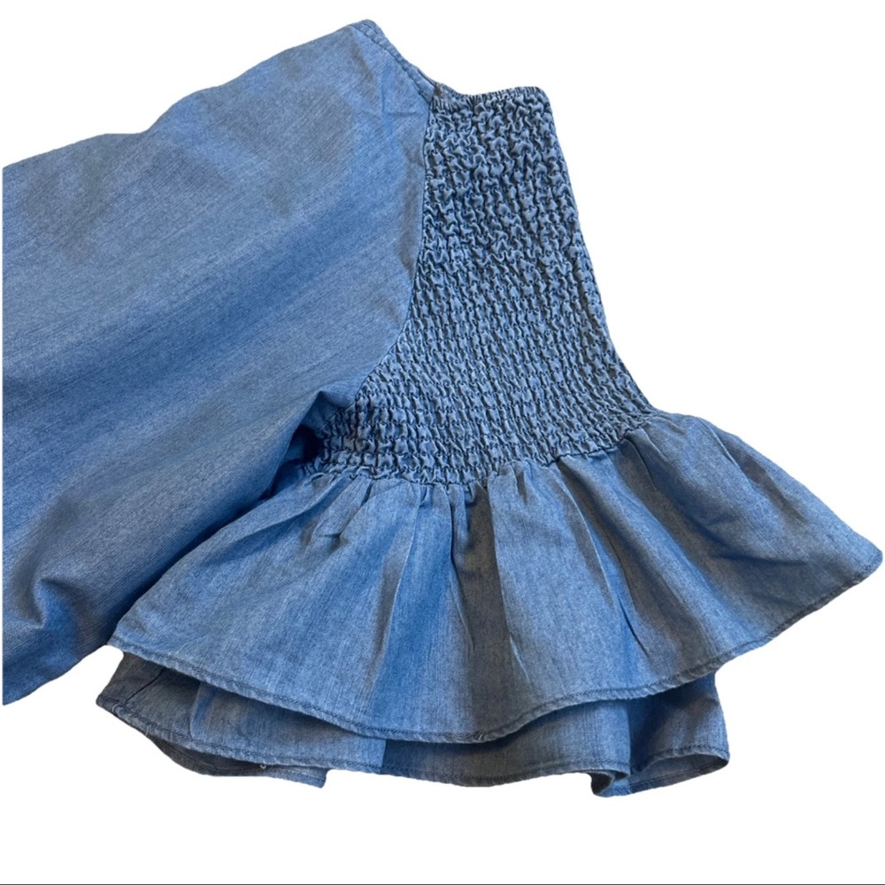 Ashley Stewart Smocked Peplum Stonewash Jean Blouse Flare Sleeve Fairy SZ 18/20 - Picture 6 of 16